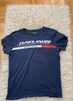 Чоловіча футболка jack & jones синя, розмір m, 100% бавовна