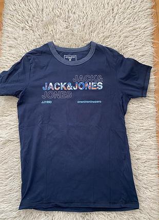 Футболка чоловіча jack & jones синя бавовняна розмір l (ідеально на m)