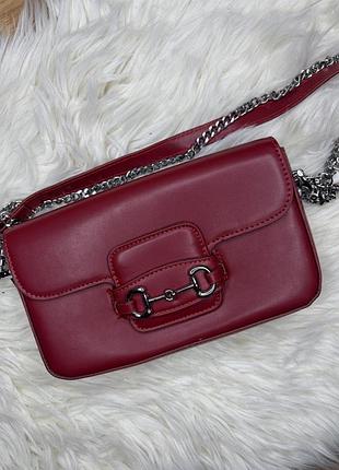 Сумка жіноча gucci бордова маленька зі штучної шкіри