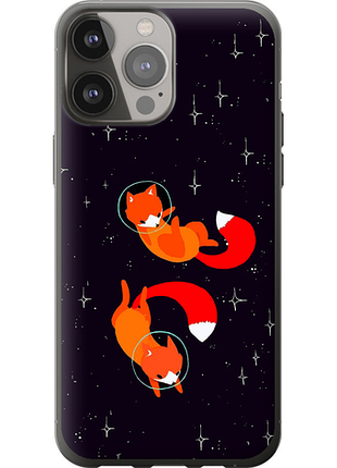 Чехол на iphone 13 pro max лисички в космосе из силикона fch_0013557
