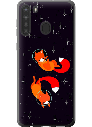Чехол на samsung galaxy a21 лисички в космосе из силикона fch_0013525