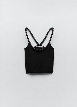 Жіночий топ zara чорний з акцентними лямками-бусами