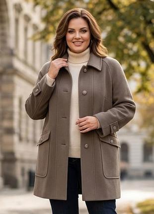 Женское шерстяное пальто полупальто berkertex 80% шерсть размер 20/54-56 plus size цвет норка
