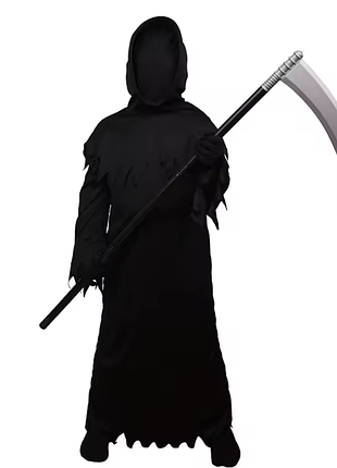 Детский карнавальный костюм темный жнец с косой full black (120-130 см) abc