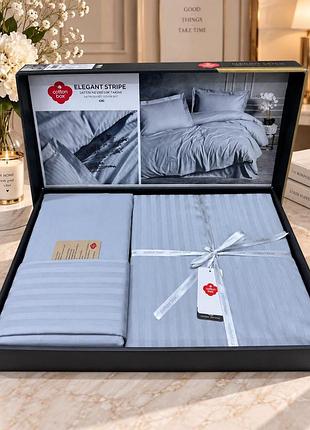 Набір постільної білизни сатин страйп cotton box євро розмір 200 на 220 см gri
