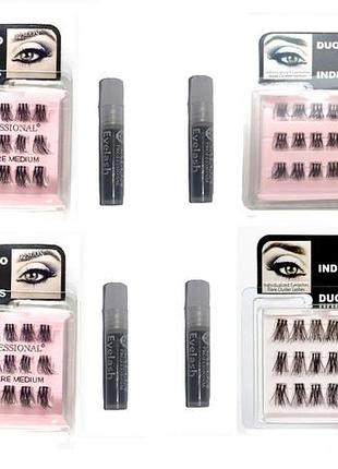 Набір для нарощування вій salon professional 3 пучки: long, medium (2шт.), short.+ клей чорний 8 в 1