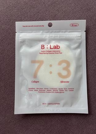 B: lab hydro collagen + adenosine toner pass увлажняющий тонер-педы 10 шт