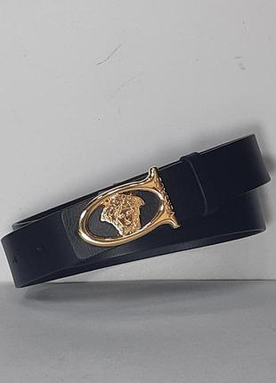 Ремінь 02.079.124 чорний брючний (110 x 3,5 cм) з м'якою гладкою шкірою та золотистою пряжкою