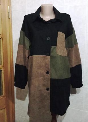 Shein - вельветовая трехцветная рубашка. р. м