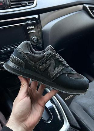 Кросівки чоловічі new balance 574 black замша текстиль