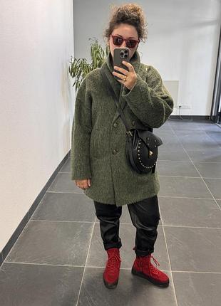 Жіноче пальто nove coat коротке зелене вовняне