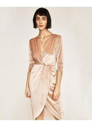 Сукня міді жіноча zara оксамитова персикова
