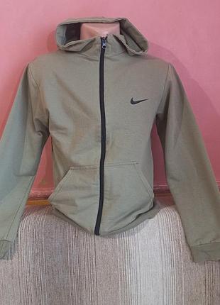 Спортивна кофта nike на блискавці з капюшоном (худі), колір хакі / олива