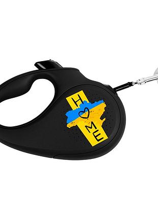 Поводок-рулетка для собак waudog r-leash, рисунок "дым", m, до 25 кг, 5 м, светоотражающая лента черный