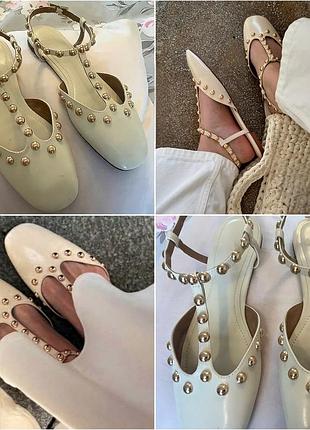 Туфли на плоской подошве с заклепками zara.