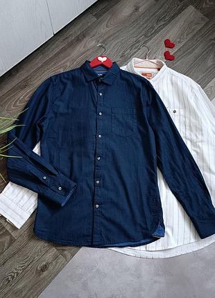 Рубашка сорочка чоловіча синя під джинс smog slim fit.