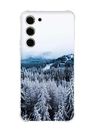 Чехол с утолщёнными углами на samsung galaxy s22 plus зимний лес (принт 164)