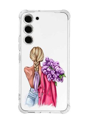 Чохол з потовщеними кутами на samsung galaxy s22 plus дівчина з бузком (принт 7)