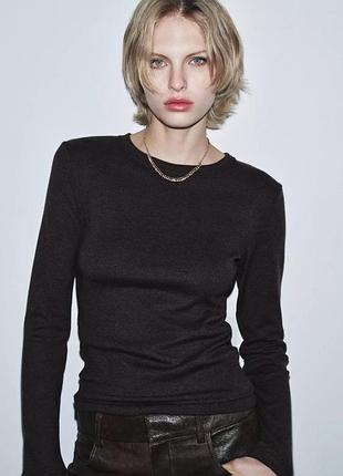 Трикотажний базовий коричневий шоколадний  лонг лонгслів zara / базовый трикотажный коричневый шоколадный лонгслив зара