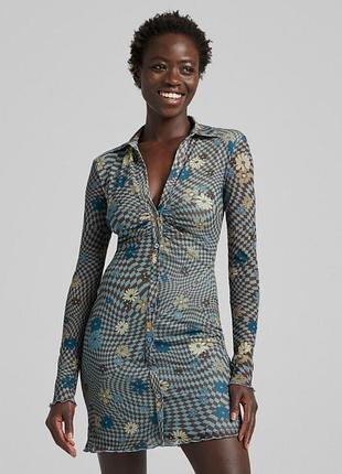Платье сетка bershka mesh shirt dress - m