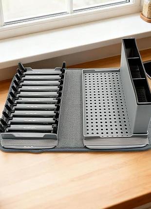 Складная сушилка для посуды 41,5x33 см / сушилка из микрофибры с органайзером для столовых приборов