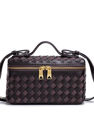 Жіноча сумка-косметичка в2005 vanity bag крос-боді замшева темно-коричнева