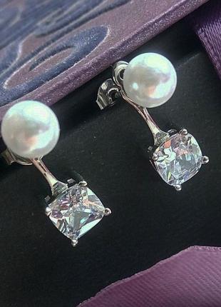 Сережки сережки гвоздики фіаніти перли покриття срібло 925