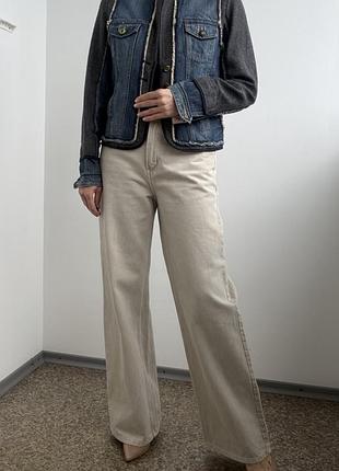 &denim h&m бежеві джинси прямого крою висока посадка, 100% бавовна