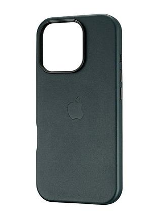 Чохол leather case magsafe протиударний для iphone 16 pro темно-зелений