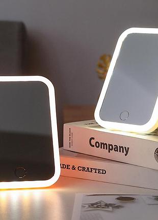 Настольное зеркало с подсветкой led 17х12х7 5см сенсорное для макияжа белое с зарядкой от usb
