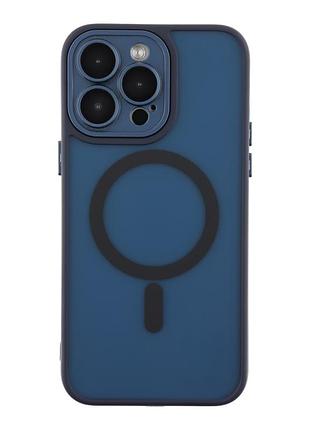 Чехол tpu+pc magnetic matte camera lens with magsafe для iphone 14 pro мята упаковка dark blue