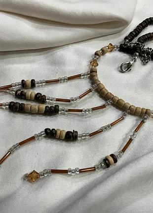 ✨ 🌾 🪵 винтадное бохо-коле с деревянными бусинами,wood bead &amp; glass bugle fringe boho necklace 🪵 🌾 ✨