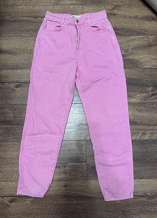 Джинси жіночі zara рожеві mom fit з високою посадкою