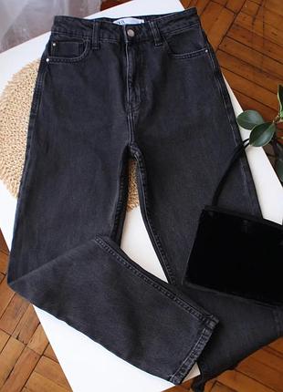 Базовые прямые графитовые джинсы zara с высокой посадкой размер eur 34