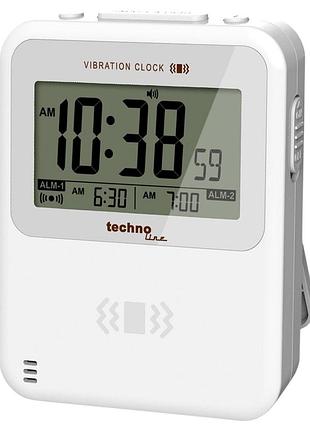 Часы электронные настольные technoline vibro wt350 с вибрацией, 2 будильника, таймер, секундомер, календарь, белые