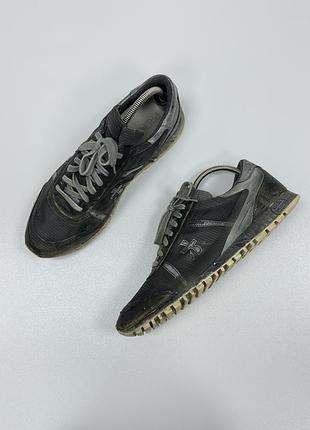 Шикарні кросівки premiata nylon/leather distressed sneakers grey/black 4283