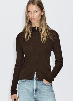 Шерстяной кардиган massimo dutti в рубчик на пуговицах шерсть кашемир