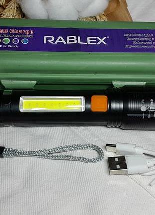 Мощный карманный фонарик rablex, металлический, в защитномц кейсе, с зарядкой usb и ремешком на руку