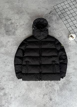 Чоловіча зимова куртка stone island чорна з капюшоном s–xxl