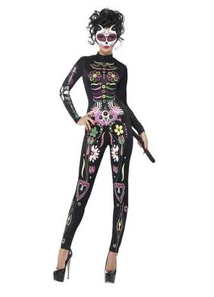 Костюм-комбинезон smiffy's sugar skull catsuit на хэллоуин и день мертвых,р.с
