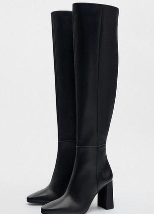 Чоботи жіночі zara чорні 37 розмір, натуральна шкіра