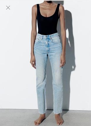 Джинси жіночі zara класичні прямі з високою посадкою блакитні 40/42