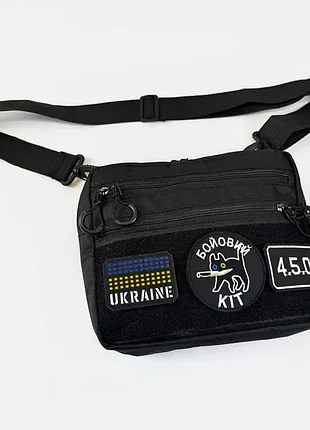 Мужская тактическая сумка борсетка мессенджер (планшетка) slim patch black, черная через плечо