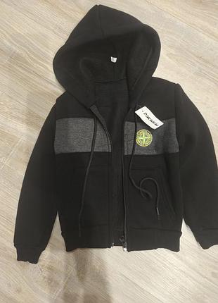 Кофта для хлопчиків stone island тепла з капюшоном чорна