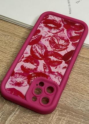 Силиконовый чехол на iphone 13 pro max, розовый противоударный с защитой камеры kiss design