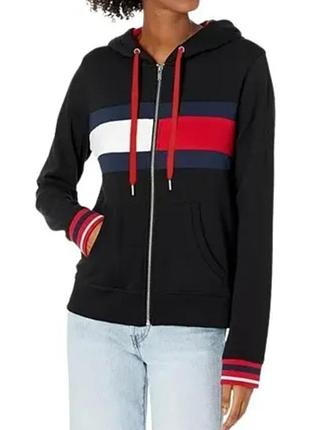 Фирменная спортивная зип-худи tommy hilfiger sport (черная с фирменными полосами, размер m)