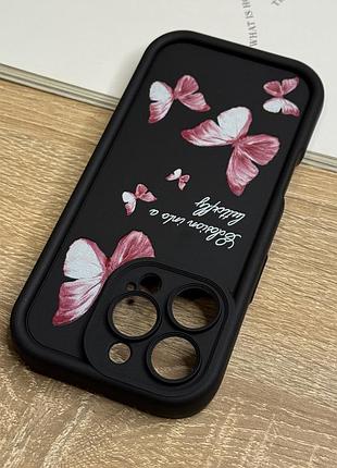 Силиконовый чехол на iphone 13 pro, черный противоударный с защитой камеры butterfly design