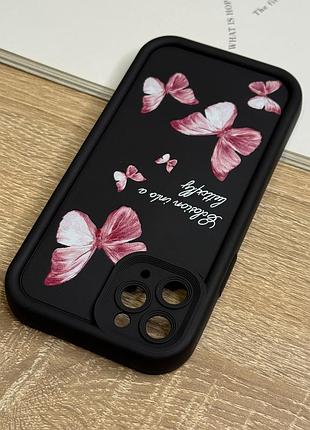 Силіконовий чохол на iphone 11 pro, чорний протиударний з захистом камери butterfly design