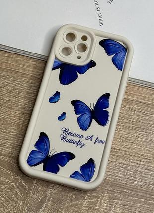 Силіконовий чохол на iphone 11 pro, бежевий протиударний з захистом камери butterfly design