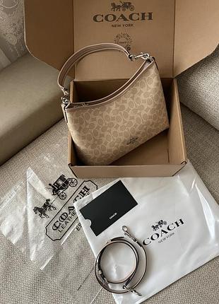 Сумка жіноча coach shoulder bag бежева з монограмним принтом